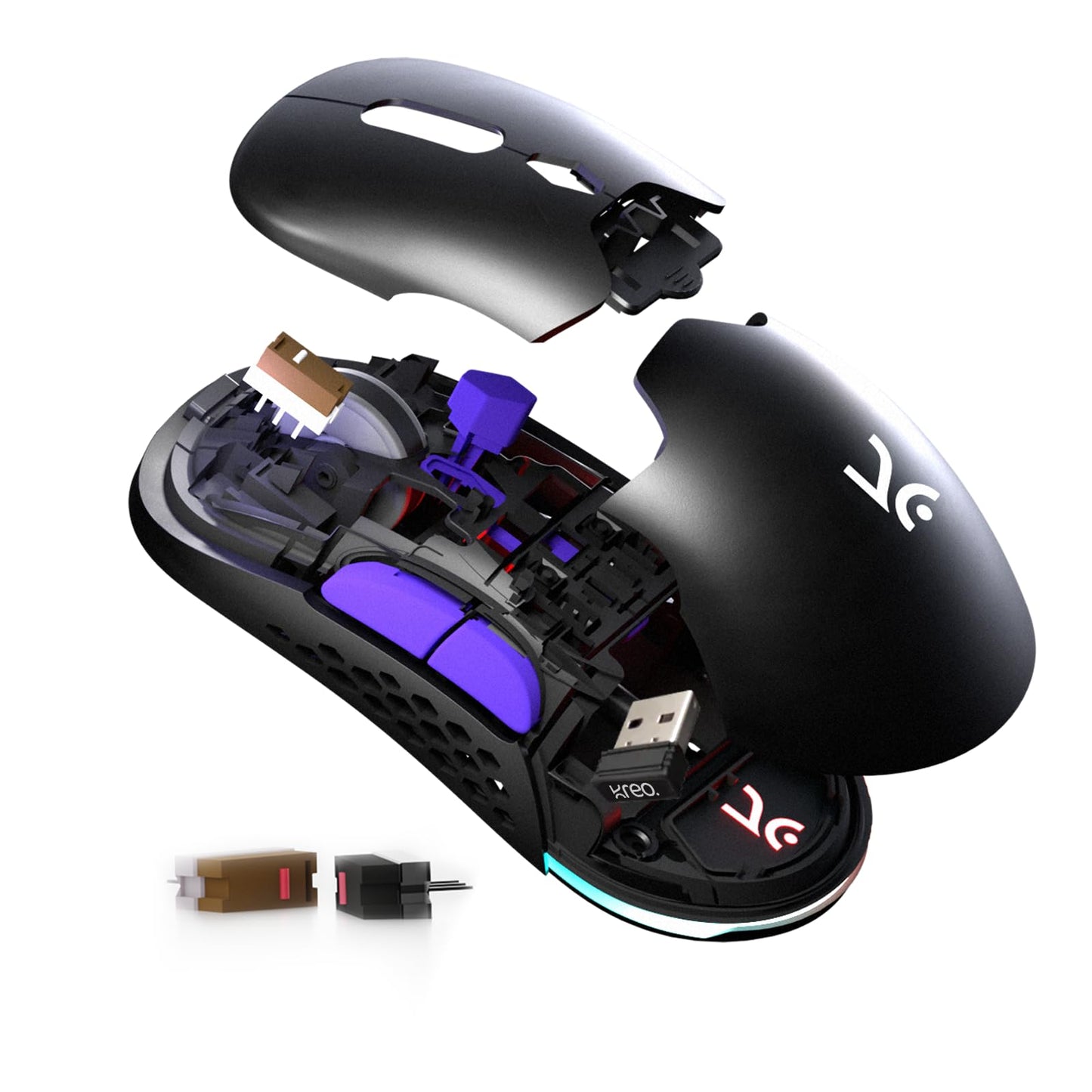 Kreo Chimera RGB Wireless Gaming Mouse with Hot-swappable Switches & 7 Programmable Buttons | Swappable Shells & Switches Included | Adjustable DPI Upto 10000 (Wireless, Black Onyx)